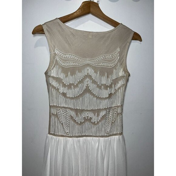 Maje Embroidered Beige & White Sleeveless Midi Dress With Sheer Women Small - Picture 5 of 10